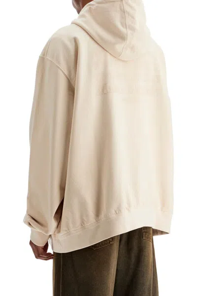 Maison Margiela Oversized Écru Hoodie With Numeric Logo In Neutro