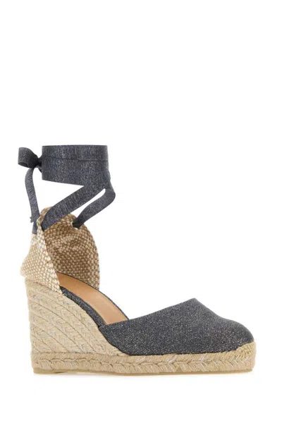 Castaã±er Castaner Lurex Carina Wedge Espadrilles In Plata