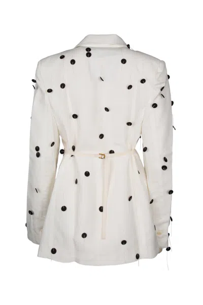 Jacquemus Waist Belted Polka Dot Jacket In Whiteblackdotsembroi