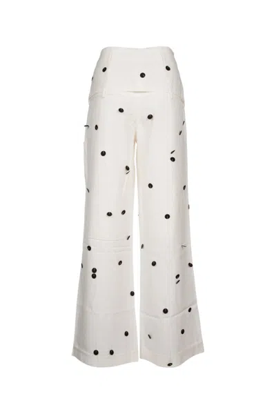 Jacquemus Wide-waist Printed Trousers With Button And Pocket Accents In Whiteblackdotsembroi