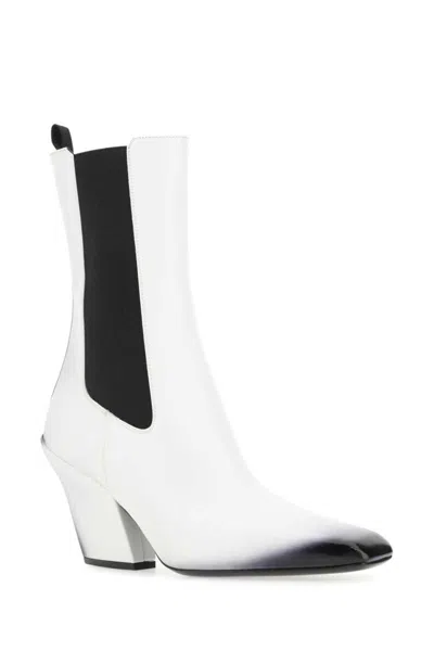 Prada White Leather Ankle Boots In White