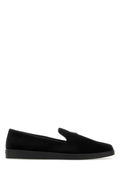Prada Versatile Round Toe Suede Loafers In Black