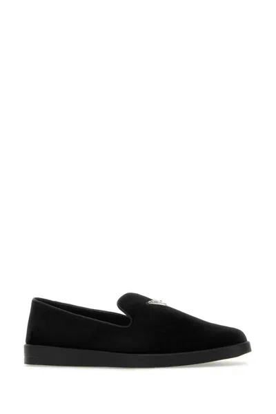 Prada Versatile Round Toe Suede Loafers In Black