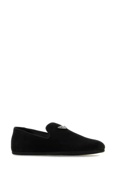 Prada Versatile Round Toe Suede Loafers In Black