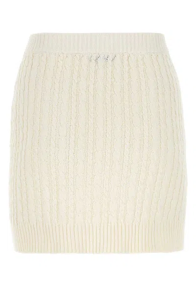 Prada Mini Skirt With Elastic Waist And Decorative Buttons In White