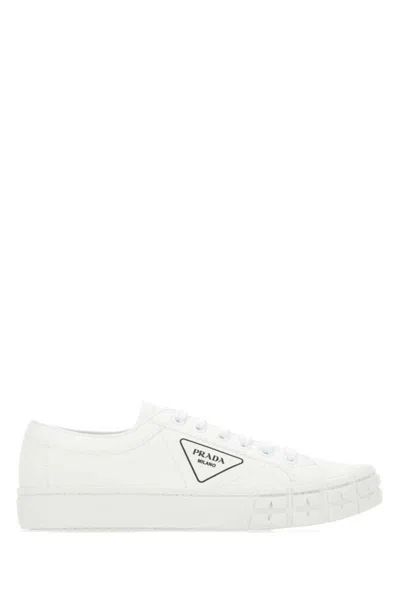 Prada White Gabardine Wheel Sneakers In White