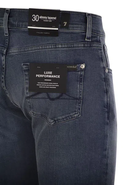 7 For All Mankind Slimmy Tapered Globe - Skinny Medium-waisted Jeans In Blue Denim