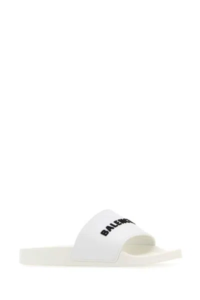 Balenciaga Lettering Logo Pool Slides In White
