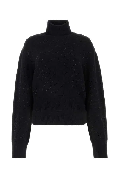 Blumarine Ribbed Alpaca Blend Sweater With Cropped Cut In Black