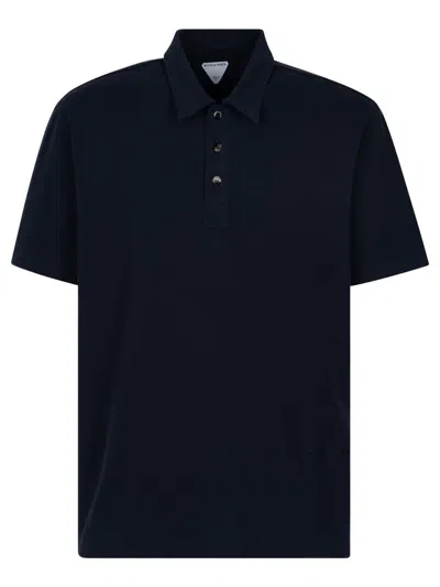 Bottega Veneta Blue Polo With Classic Collar And Embroidered Logo On The Front In Tone On Tone Cotto In Blue