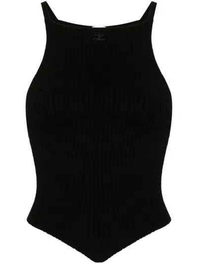 Courrèges Signature Rib Knit Viscose Top In Black