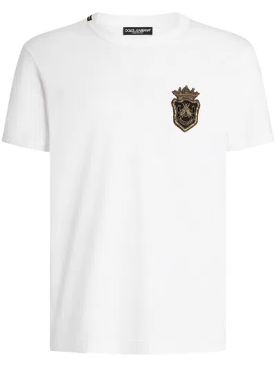 Dolce & Gabbana White Heraldic Patch Cotton T-shirt In White