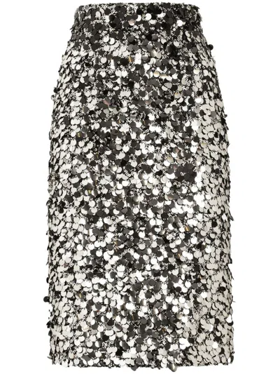 Dolce & Gabbana Sequin Embellished High Waist Midi Skirt In Grey