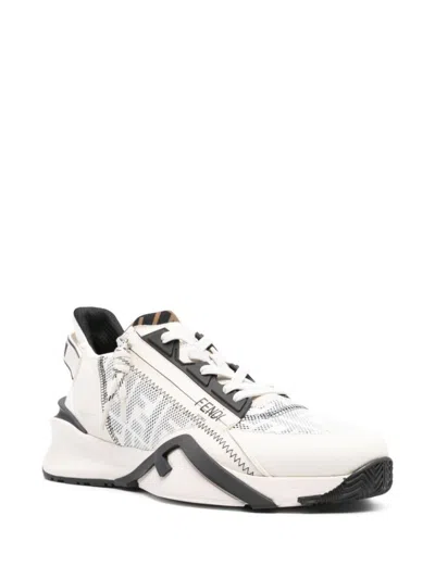 Shop Fendi Lycra And Leather Flow Slip On Sneakers Shoes In White