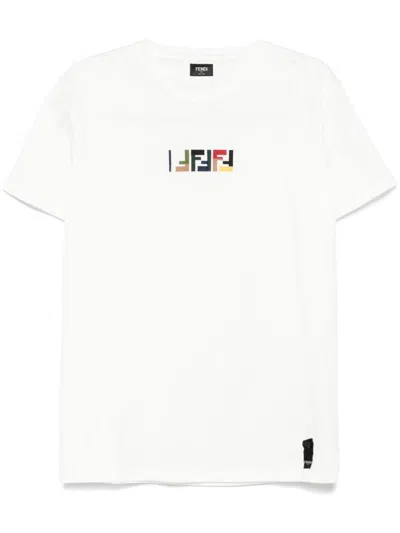 Shop Fendi Triple Ff Embossed Embroidery Cotton T-shirt Clothing In White