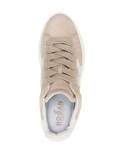 Hogan Low Top Sneakers With Rubber Sole And Suede Upper In Beige