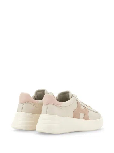 Hogan Leather Sneakers Rebel Panelled Platform Round Suede In Beige