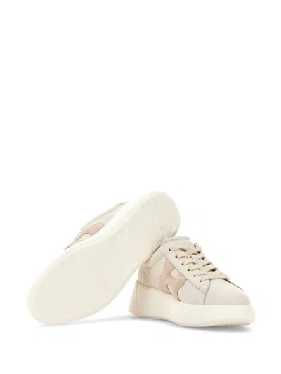 Hogan Leather Sneakers Rebel Panelled Platform Round Suede In Beige
