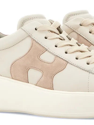 Hogan Leather Sneakers Rebel Panelled Platform Round Suede In Beige
