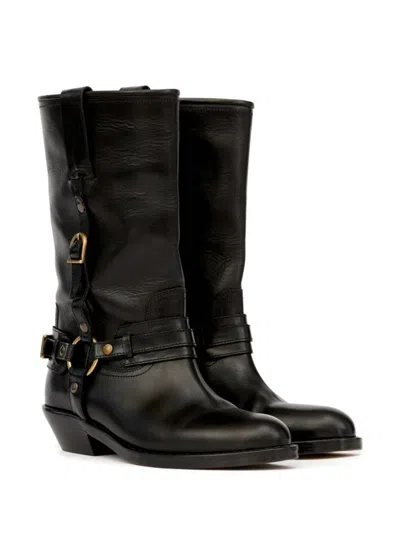 Isabel Marant Knee-high Leather Boots With Buckle Detail In Black