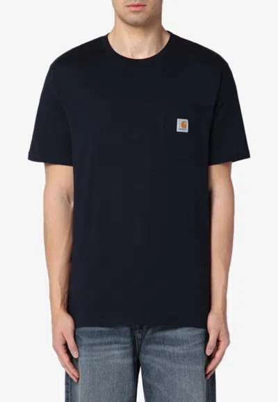 Carhartt Vintage  Pocket T Shirt Top In Washed Black, Men's At Urban Outfitters In Blue