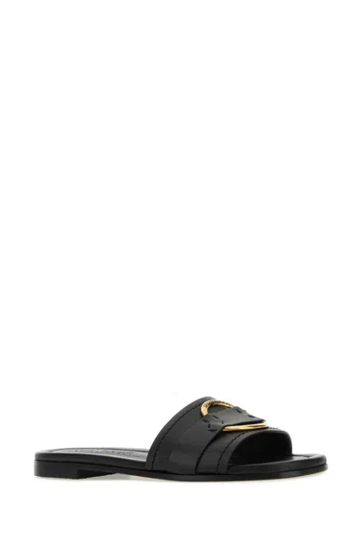 Moncler Black Leather Bell Slippers In Black