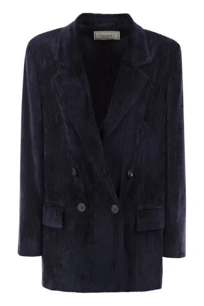 Peserico Double-breasted Velvet Blazer With Classic Lapels In Navy