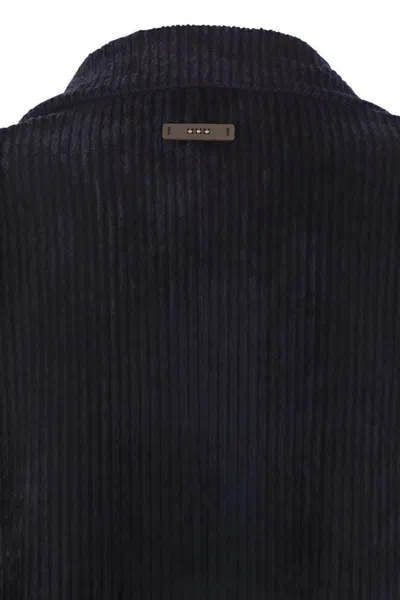 Peserico Double-breasted Velvet Blazer With Classic Lapels In Navy