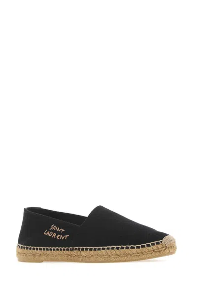 Saint Laurent Canvas Slip-on Espadrilles With Embroidered Logo Detail In Black