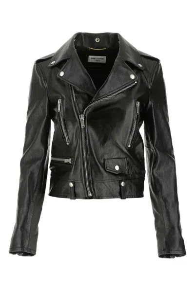 Saint Laurent Leather Jacket In Black