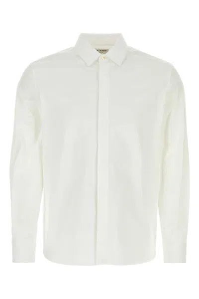 Saint Laurent White Pointed Collar Long Sleeve Shirt In Cotton Man In White