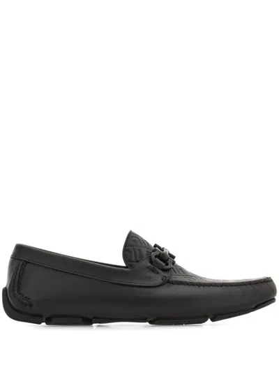 Ferragamo Mens Black Parigi Buckled Leather Driver Shoes In Black