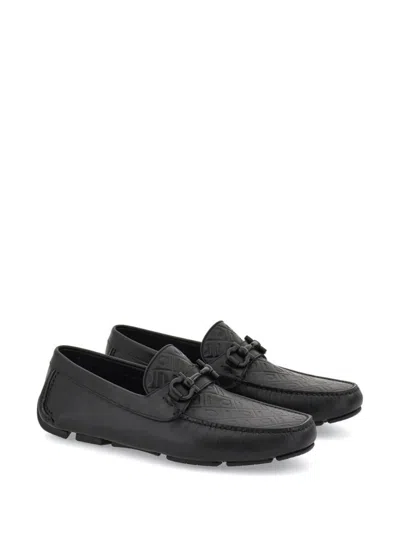 Ferragamo Mens Black Parigi Buckled Leather Driver Shoes In Black