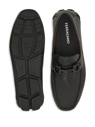 Ferragamo Mens Black Parigi Buckled Leather Driver Shoes In Black