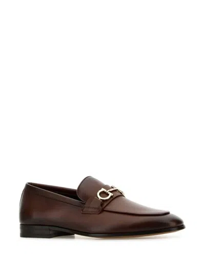 Ferragamo Florio Leather Loafer With Gancini Detail In Brown