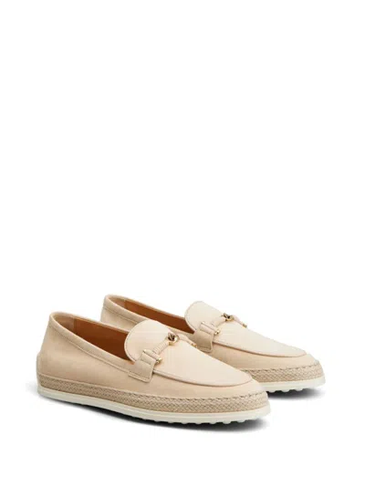 Tod's Suede Slipper Loafers With Double T Ring Accessory Shoes In Beige