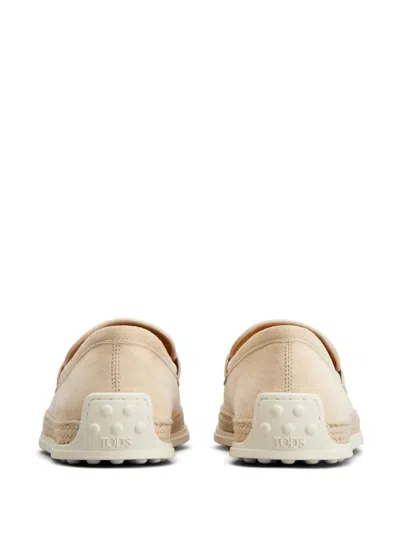 Tod's Suede Slipper Loafers With Double T Ring Accessory Shoes In Beige