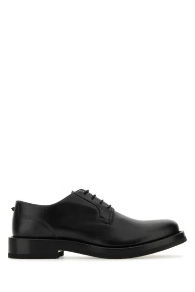 Valentino Derby Rockstud Essential Leather Lace-up Shoes In Animal Print