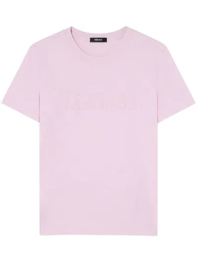Versace Fringed Logo T-shirt For Casual Style In Multicolor