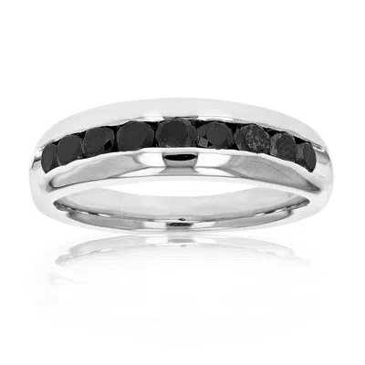 Vir Jewels 1 Cttw Men's 9 Stone Black Diamond Wedding Band .925 Sterling Silver In Silver