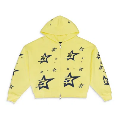 Sp5der Double Layer 5star Zip Up Yellow Hoodie In Yellow