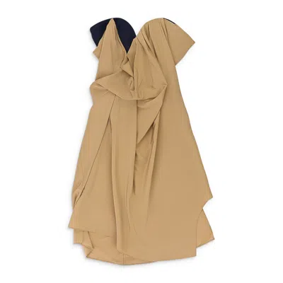 Chalayan Open Neck Tuck Camel Day Dress In Brown