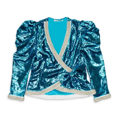 Rodarte Sequined Teal Wrap Jacket In Blue