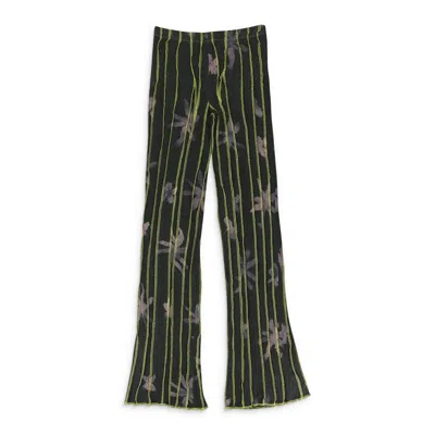 Helenamanzano Anenome Print 3d Stripe Black Green Straight Pants In Multi
