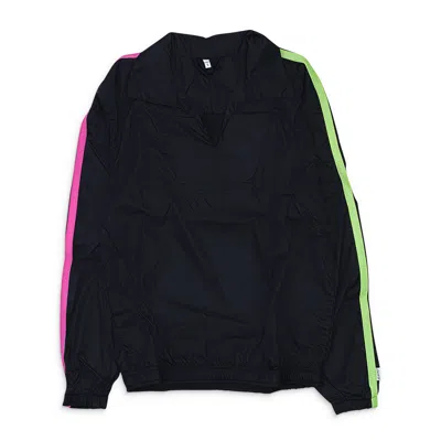 Mains Side Strip Quarter Zip Black Green Pink Track Jacket In Black
