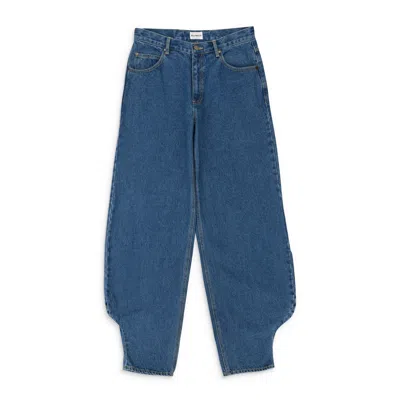 Keenkeee Curve Hard Denim Blue Straight-fit Jeans In Blue