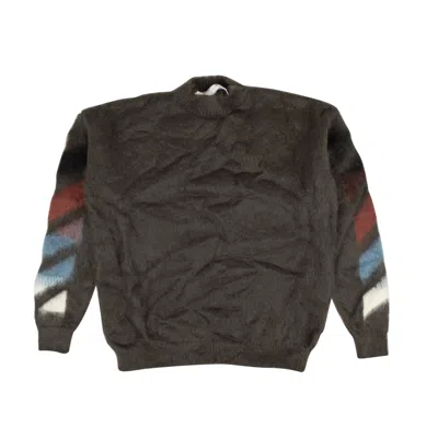 Off White C/o Virgil Abloh Off-white C/o Virgil Abloh Diag Brushed Mohair Crewneck - Gray In Multi