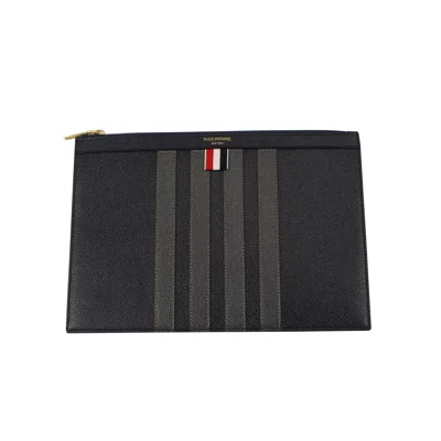 Thom Browne Striped Leather Clutch - Black In Black