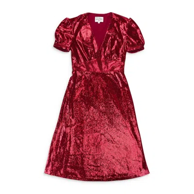 Hvn Paula Deep V Neck Sequin Red Day Dress In Multi