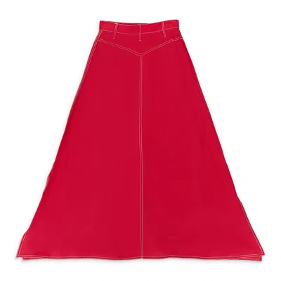 Maryam Nassir Zadeh Ines Constrast Stitched Red Maxi Skirt In Multi